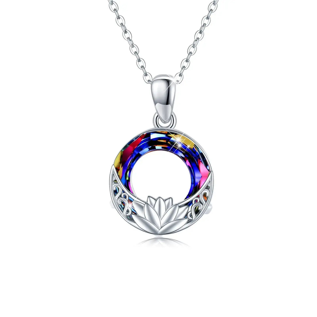 LOVCIA Crystal Necklace 925 Sterling Silver Necklace Lotus Amulet Protection Good Luck Necklace Jewellery Gifts for Ladies Women Girls