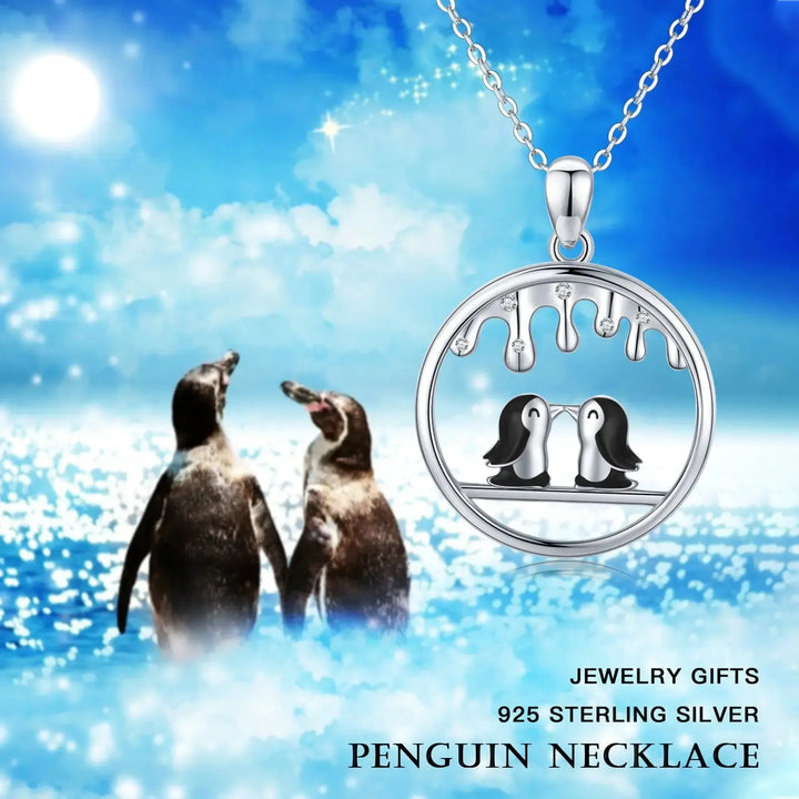 Sterling Silver Cute Animal Penguin Pendant Necklaces Jewelry LOVCIA