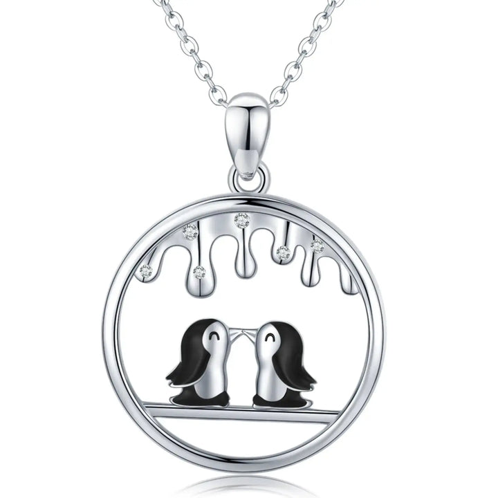 Sterling Silver Cute Animal Penguin Pendant Necklaces Jewelry LOVCIA