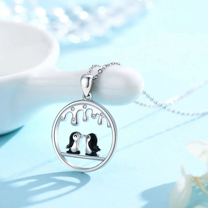 Sterling Silver Cute Animal Penguin Pendant Necklaces Jewelry LOVCIA