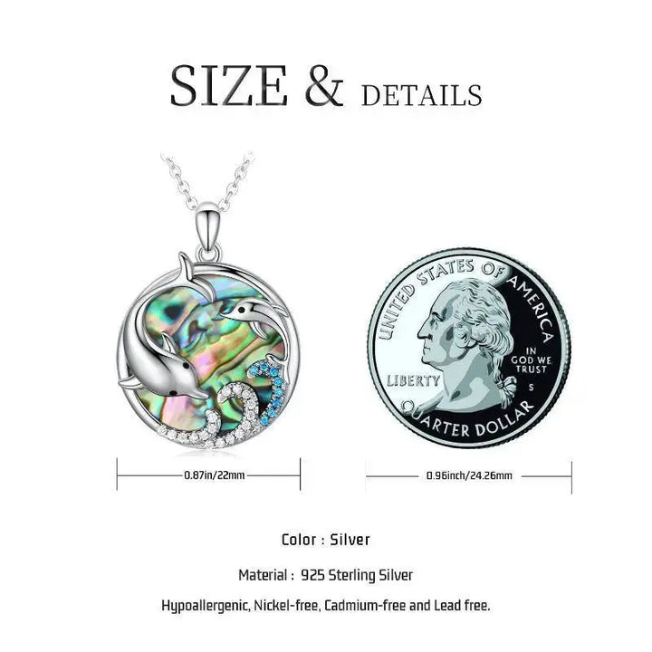 Eternal Waves 925 Sterling Silver Dolphin Pendant Necklace with Abalone Shell LOVCIA