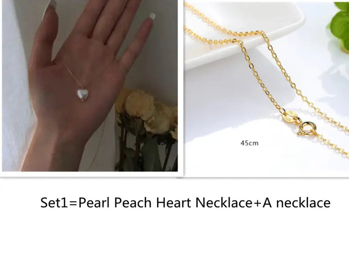 Simple And Sweet Girl Short Opal Pearl Peach Heart Pendant Clavicle Chain LOVCIA