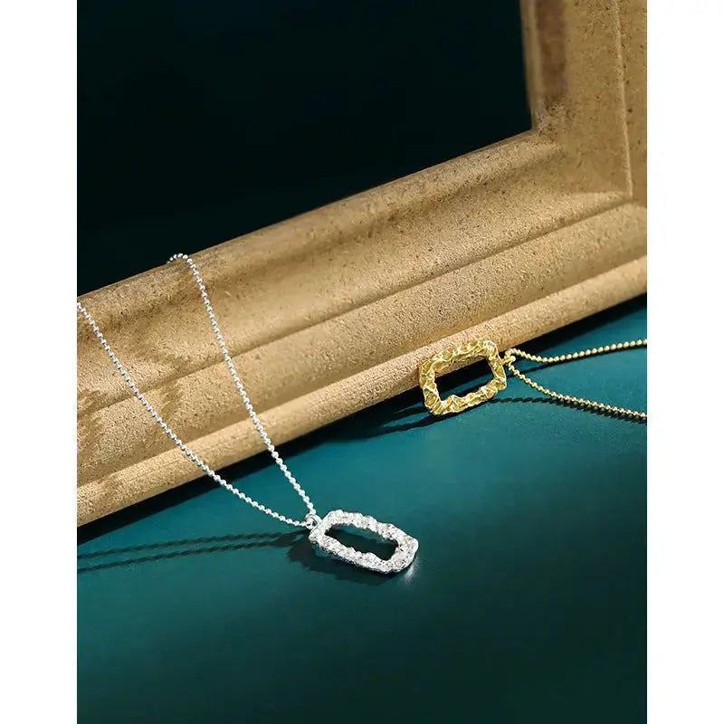 LOVCIA Geometry Hollow Rectangle 925 Sterling Silver Necklace