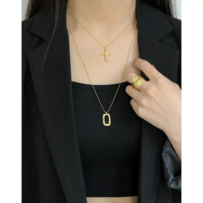 LOVCIA Geometry Hollow Rectangle 925 Sterling Silver Necklace