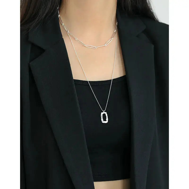 LOVCIA Geometry Hollow Rectangle 925 Sterling Silver Necklace