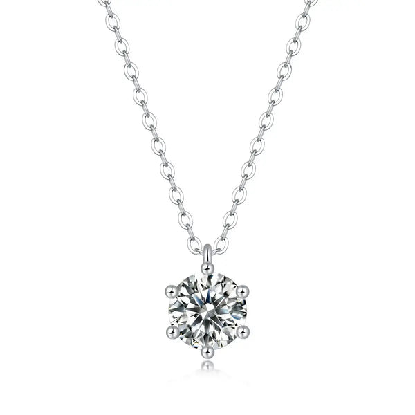 LOVCIA Wedding Six Claw Moissanite CZ Heart Border 925 Sterling Silver Necklace