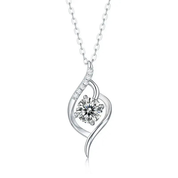LOVCIA Wedding Round Moissanite CZ Heart 925 Sterling Silver Necklace