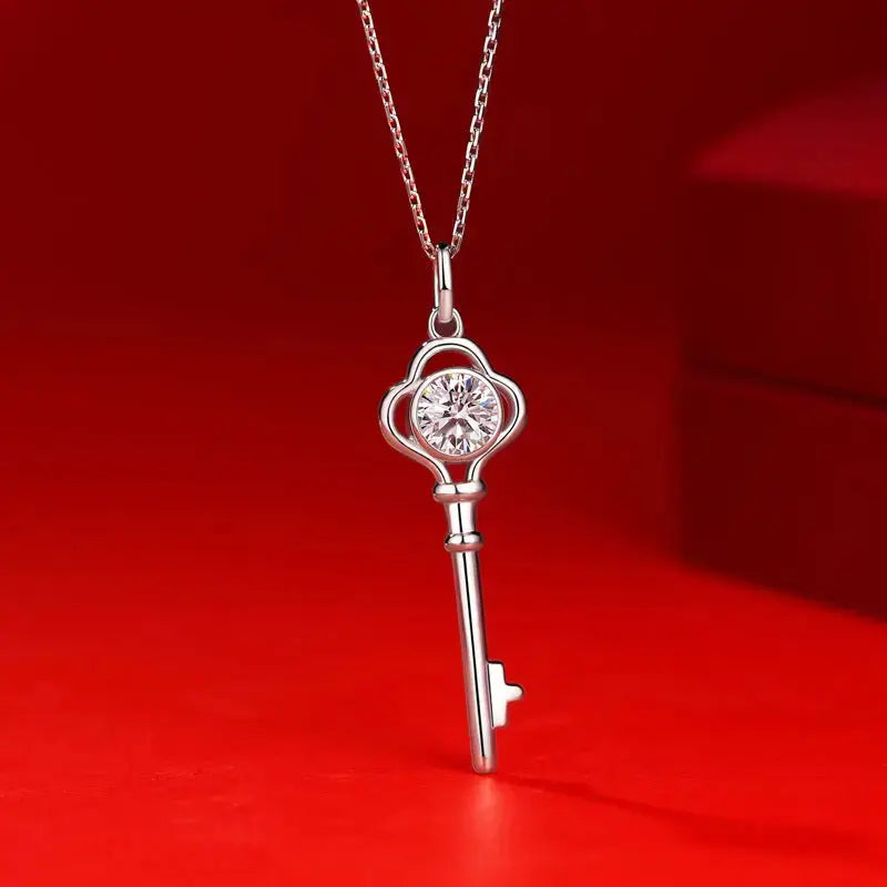 LOVCIA Women Moissanite CZ Key 925 Sterling Silver Necklace