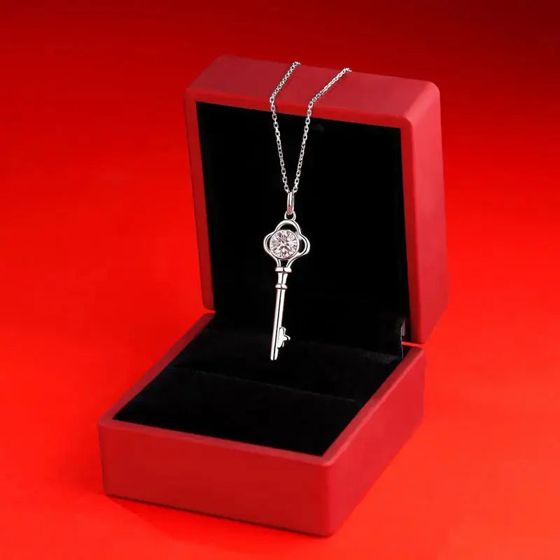 LOVCIA Women Moissanite CZ Key 925 Sterling Silver Necklace