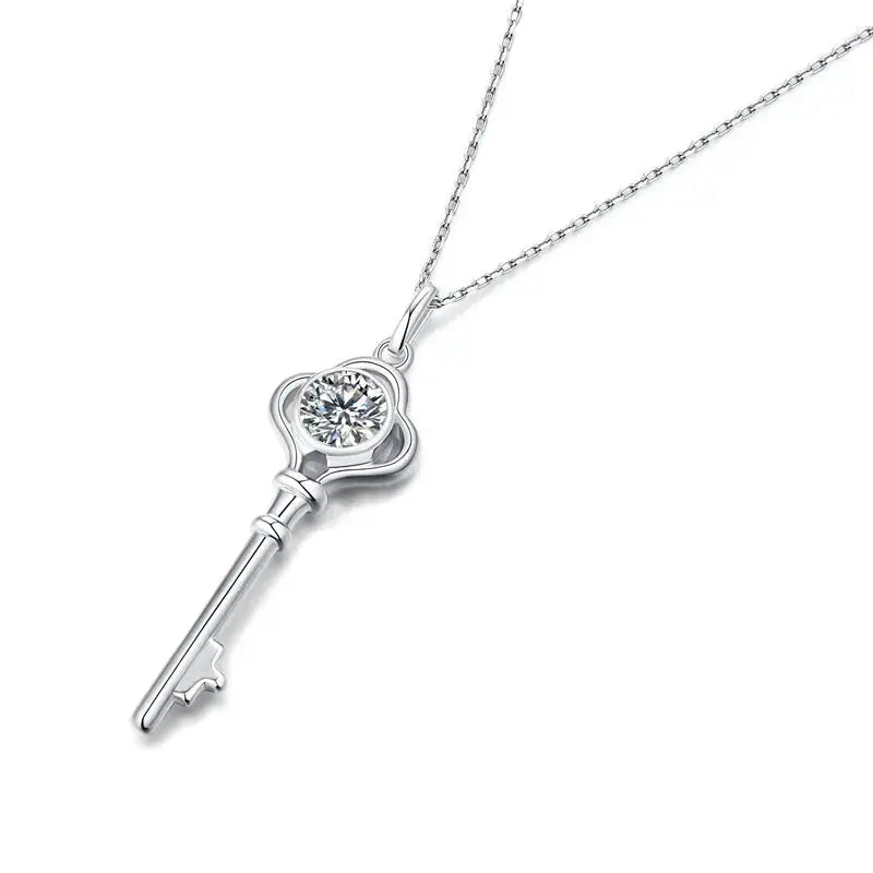 LOVCIA Women Moissanite CZ Key 925 Sterling Silver Necklace