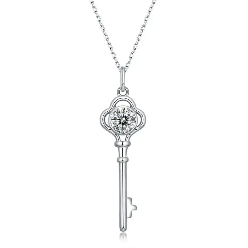 LOVCIA Women Moissanite CZ Key 925 Sterling Silver Necklace