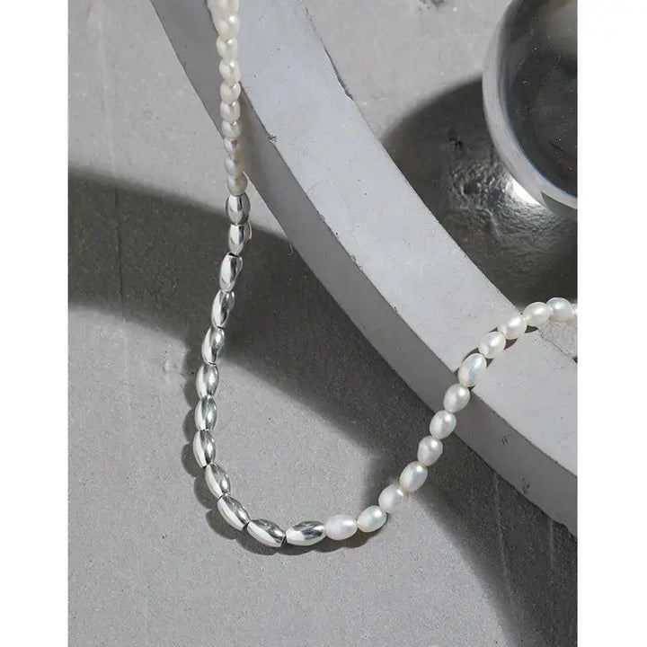 Asymmetry Oval Natural Pearl Waterdrop 925 Sterling Silver Necklace LOVCIA