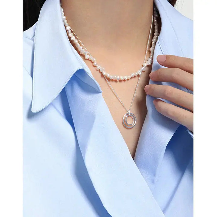 Elegant Baroque Irregular Natural Pearl 925 Sterling Silver Necklace LOVCIA