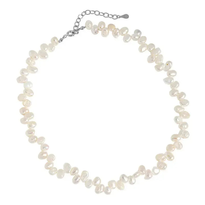 Elegant Baroque Irregular Natural Pearl 925 Sterling Silver Necklace LOVCIA