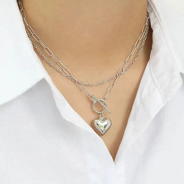 Women Simple Love Heart OT 925 Sterling Silver Necklace LOVCIA