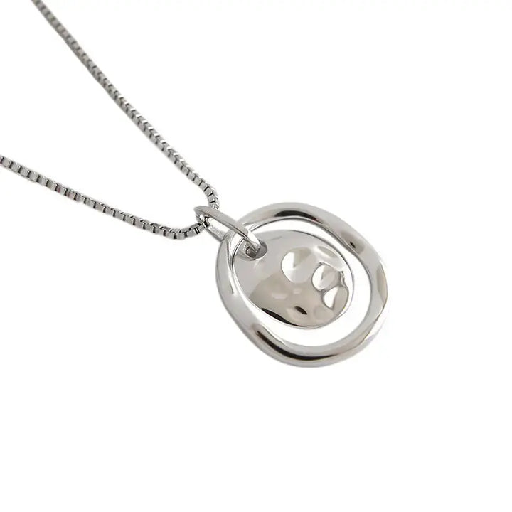 Lady Double Circle Round Tag Irregular 925 Sterling Silver Necklace LOVCIA