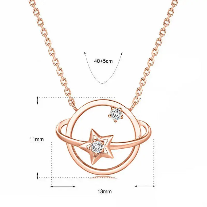 Lady Hollow CZ Star Planet 925 Sterling Silver Necklace LOVCIA