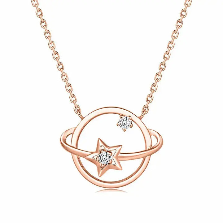 Lady Hollow CZ Star Planet 925 Sterling Silver Necklace LOVCIA