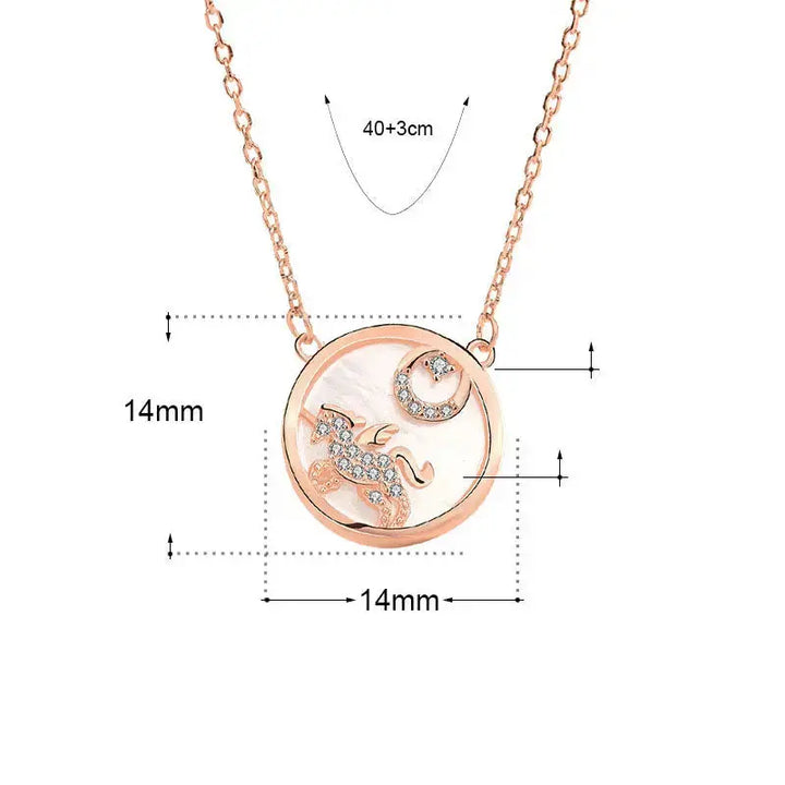 Gift Mother of Shell Moon CZ Unicorn 925 Sterling Silver Necklace LOVCIA