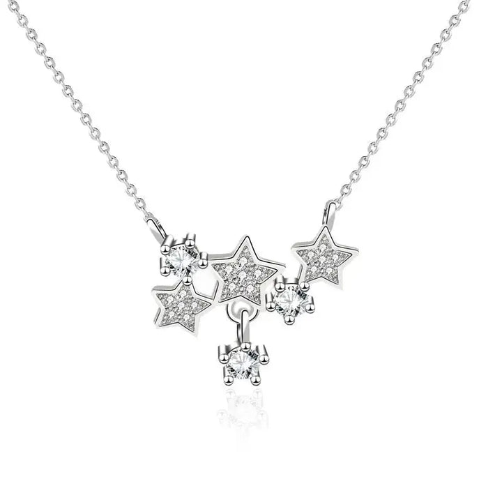 Girl CZ Romantic Stars Shining 925 Sterling Silver Necklace LOVCIA