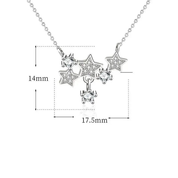 Girl CZ Romantic Stars Shining 925 Sterling Silver Necklace LOVCIA