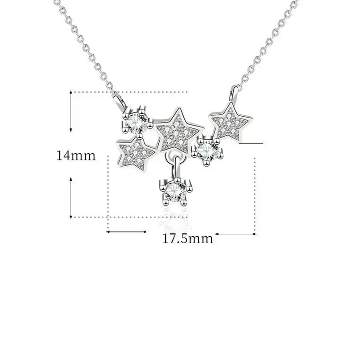 Girl CZ Romantic Stars Shining 925 Sterling Silver Necklace LOVCIA