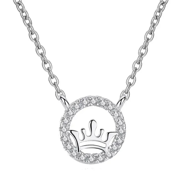 Ellegant CZ Queen's Crown 925 Sterling Silver Necklace LOVCIA