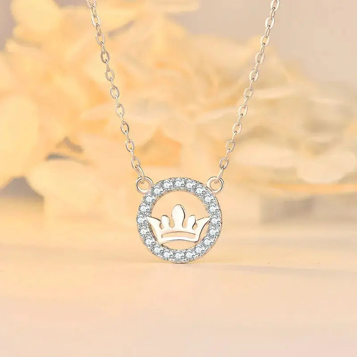 Ellegant CZ Queen's Crown 925 Sterling Silver Necklace LOVCIA