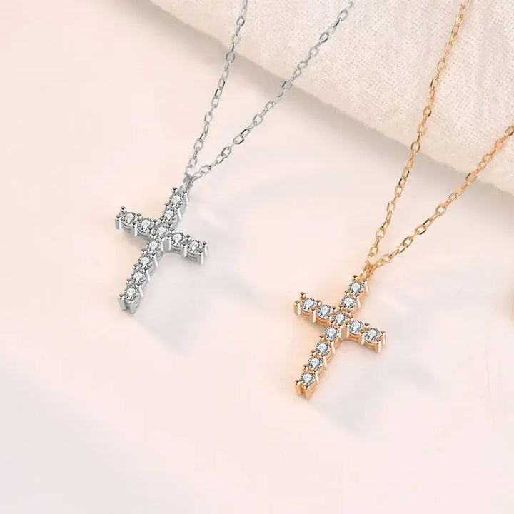 Classic Simple CZ Cross 925 Sterling Silver Necklace LOVCIA