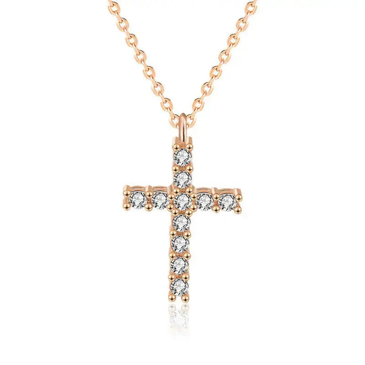 Classic Simple CZ Cross 925 Sterling Silver Necklace LOVCIA