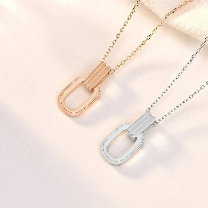 Simple Geometry Hollow Rectangle 925 Sterling Silver Necklace LOVCIA