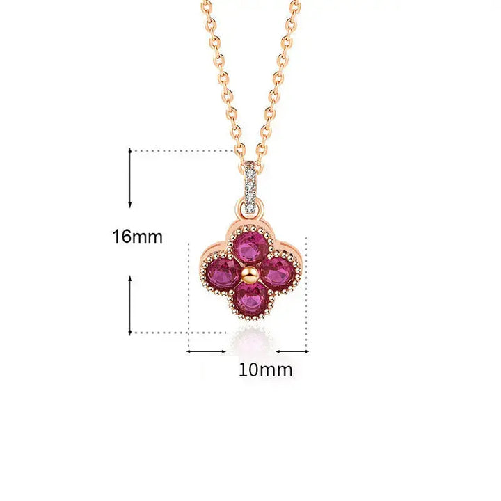 LOVCIA Beautiful Pink CZ Four Leaf Clover 925 Sterling Silver Necklace