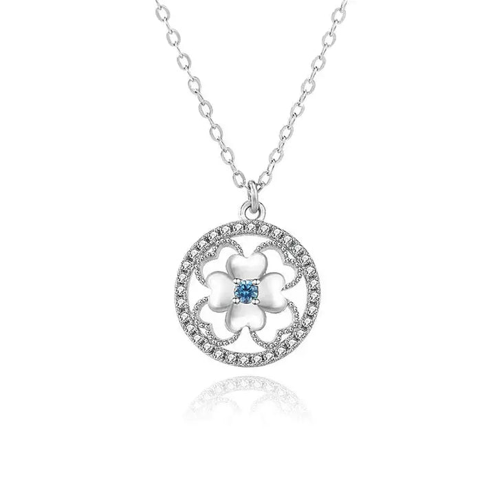 Classic Hollow CZ Four Leaves Clover 925 Sterling Silver Necklace LOVCIA