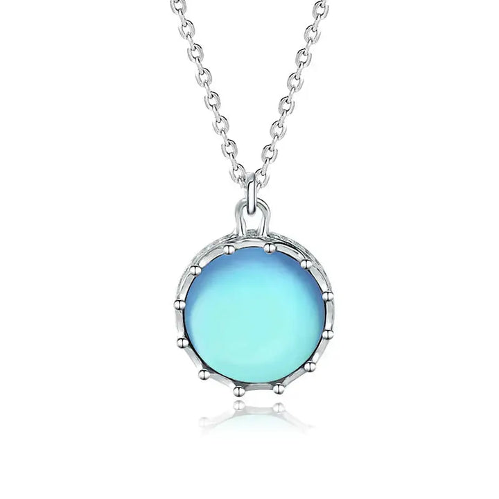 Beautiful Round Natural Moonstone Sea 925 Sterling Silver Necklace LOVCIA