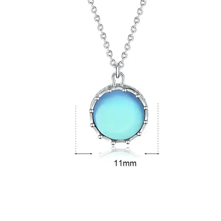 Beautiful Round Natural Moonstone Sea 925 Sterling Silver Necklace LOVCIA