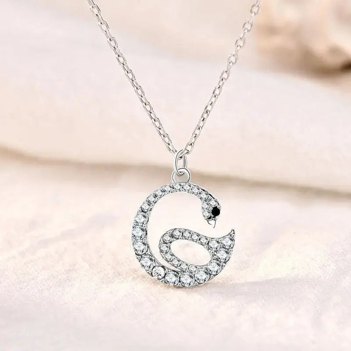 Beautiful CZ Swan 925 Sterling Silver Necklace LOVCIA