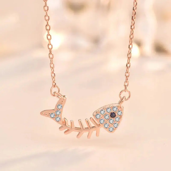 Gift CZ Fish Bones 925 Sterling Silver Necklace LOVCIA