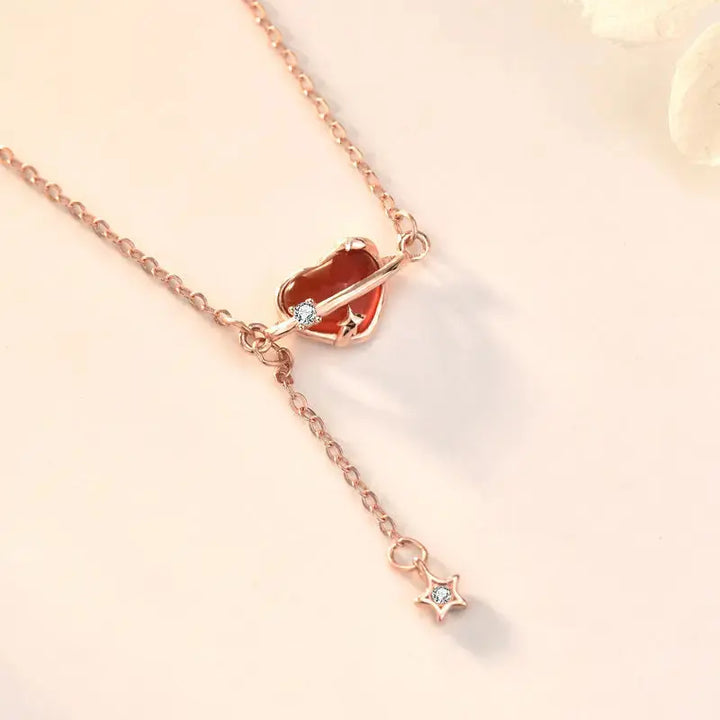 Friends' Red CZ Heart Planet 925 Sterling Silver Necklace LOVCIA