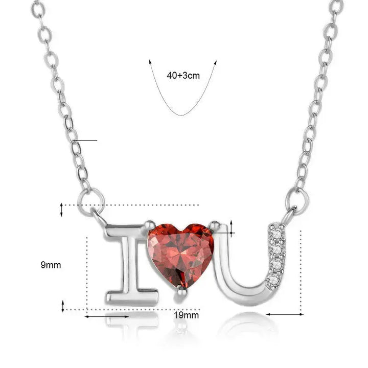 Wedding Red CZ I Love You Letters 925 Sterling Silver Necklace LOVCIA