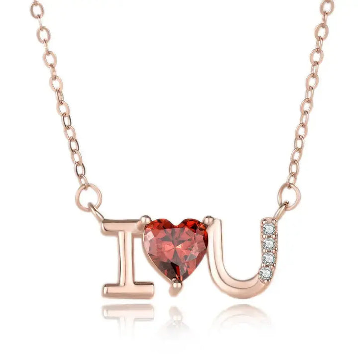 Wedding Red CZ I Love You Letters 925 Sterling Silver Necklace LOVCIA