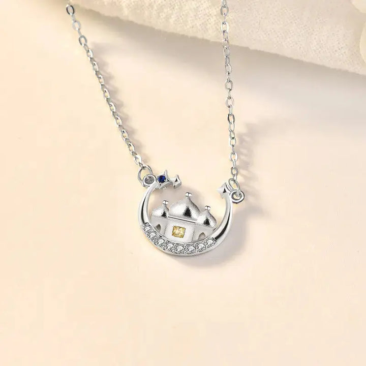 Women CZ Star Moon Castle 925 Sterling Silver Necklace LOVCIA