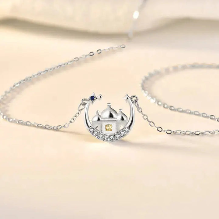 Women CZ Star Moon Castle 925 Sterling Silver Necklace LOVCIA