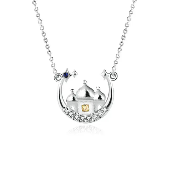 Women CZ Star Moon Castle 925 Sterling Silver Necklace LOVCIA