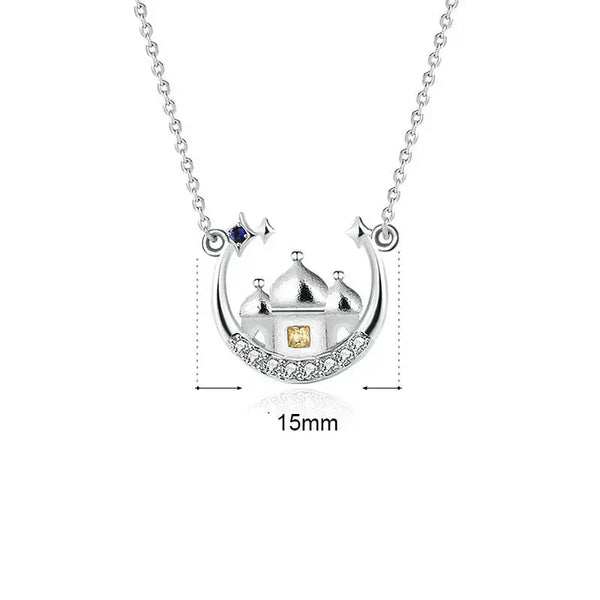 Women CZ Star Moon Castle 925 Sterling Silver Necklace LOVCIA