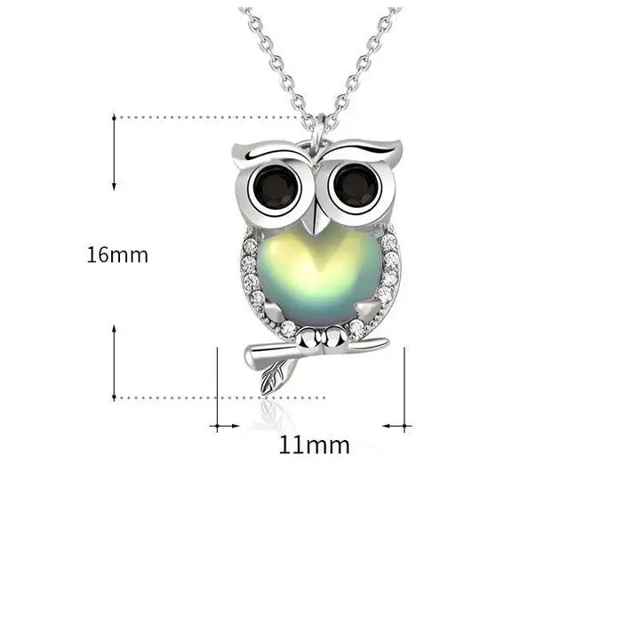 Cute Natural Moonstone CZ Owl 925 Sterling Silver Necklace LOVCIA