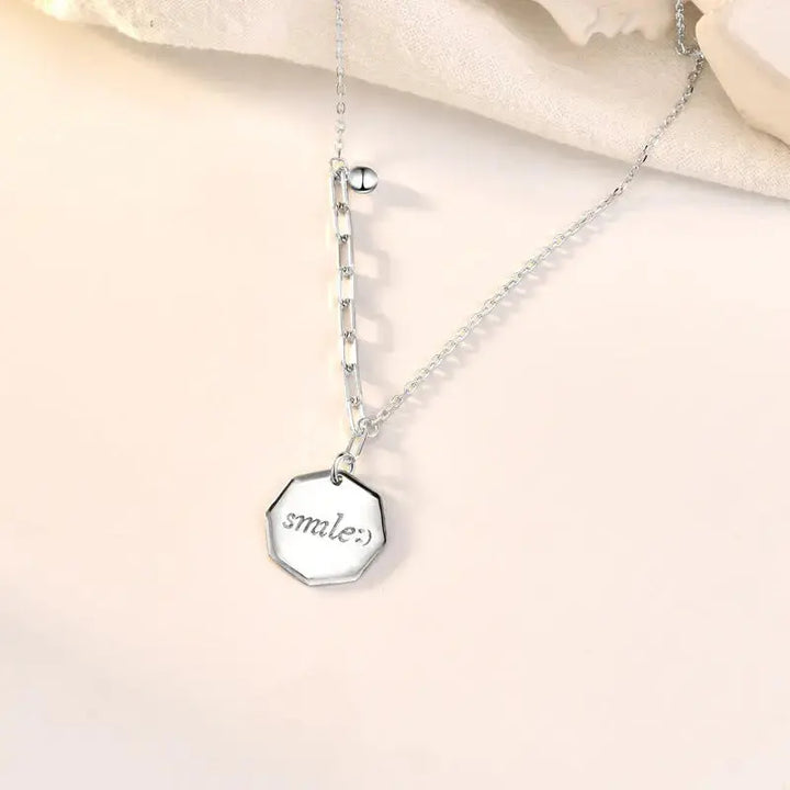 Office Smile Letters Geometry 925 Sterling Silver Necklace LOVCIA