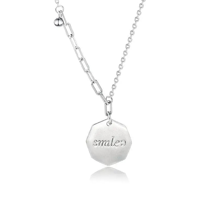 Office Smile Letters Geometry 925 Sterling Silver Necklace LOVCIA