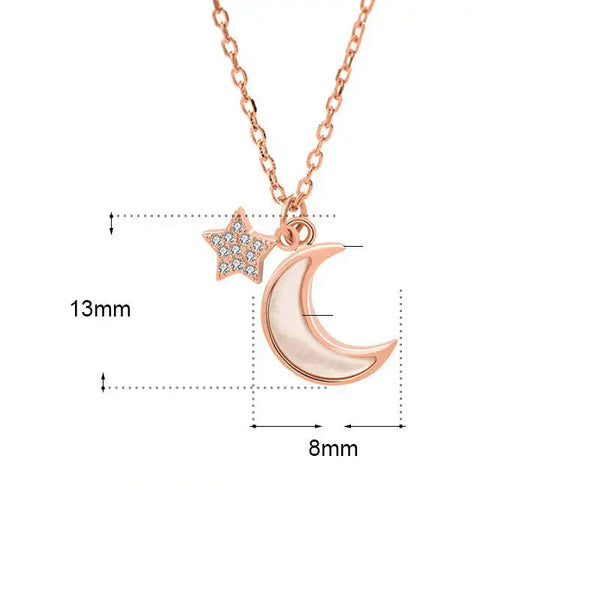 Girl Mother of Shell Crescent Moon CZ Stars 925 Sterling Silver Necklace LOVCIA