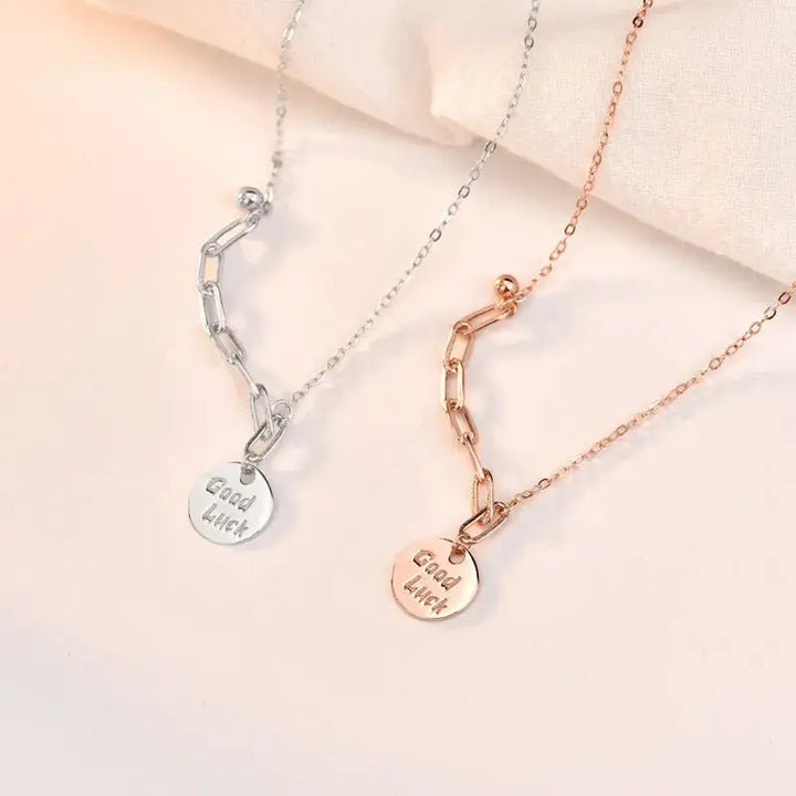 Casual Goodluck Letters  Hollow Chain 925 Sterling Silver Necklace LOVCIA