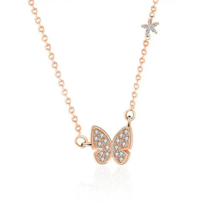 Lady CZ Butterfly Flower 925 Sterling Silver Necklace LOVCIA